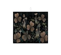 Tapis de séchage en microfibre pour comptoir de cuisine, motif trèfle champignon, vert foncé, tapis de séchage absorbant en microfibre rustique pour café, 40,6 x 45,7 cm
