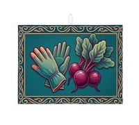 Tapis de séchage pour comptoir de cuisine avec gants de jardin et betteraves, tapis de séchage absorbant vert en microfibre rustique pour décoration d'intérieur, 45,7 x 61 cm