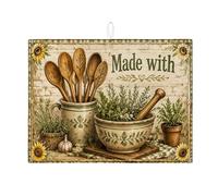 Tapis de séchage pour comptoir de cuisine, tapis absorbant à motif floral vert vintage, tapis de séchage en microfibre rustique pour comptoir de cuisine, 45,7 x 61 cm