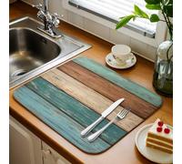 Tapis de séchage réversible pour comptoir de cuisine, tapis de séchage réversible en microfibre absorbante, motif rustique rétro, grain de bois, marron, 45,7 x 61 cm
