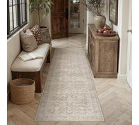 Tapis de sol - 60 x 240 cm - Caoutchouc - Poils ras - Style oriental vintage - Antidérapant - Lavable en machine - Beige
