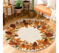 Tapis de sol à poils courts avec motif feuilles rustiques d'automne et branches de glands d'automne orange à poils courts pour salle de bain, buanderie, cuisine, entrée, décoration 0,9 x 0,9 m