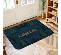 Tapis de sol canoë - Tapis de décoration rustique avec sapins de pin - Bleu marine - Résistant à la décoloration - Pour salle de bain, entrée, chevet, buanderie - 0,6 x 0,9 m