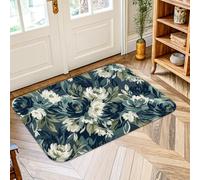 Tapis de sol floral, élégant, pétale de feuille, printemps, bleu marine, antidérapant, tapis rectangulaire imprimé, accents pour buanderie, salle de bain, porte, entrée, décoration, 0,6 x 0,9 m