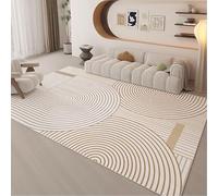 Tapis de sol lavable à poils courts et doux pour salon, chambre à coucher, salle à manger, entrée, décoration d'intérieur, géométrique moderne, beige, 140 x 140 cm
