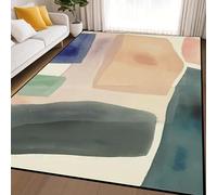 Tapis de sol lavable et doux à poils courts pour salon, chambre à coucher, salle à manger, entrée, décoration d'intérieur, moderne, motif géométrique abstrait, multicolore, rose, 140 x 140 cm