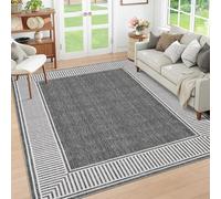 Tapis de sol lavable - Rectangulaire - Gris - 160 x 230 cm - Poils courts - Dos en caoutchouc antidérapant - 100 % polyester