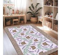 Tapis de sol lavande rustique vintage avec feuilles de seau, violet, antidérapant, rectangulaire, pour salon, chambre à coucher, sous table, décoration de salle à manger, 1,2 x 1,8 m