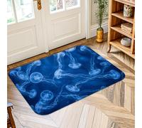 Tapis de sol méduse - Contemporain - Océan - Bleu - Antidérapant - Rectangulaire - Pour salle de bain, buanderie, cuisine, entrée - 0,6 x 0,9 m