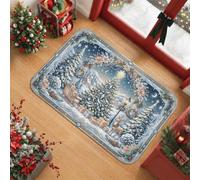 Tapis de sol motif forêt hivernale, arbre de Noël, 0,6 x 0,9 m | Paysage de forêt d'hiver, motifs de traîneau et de renne, accents saisonniers pour la maison, texture douce et rembourrée