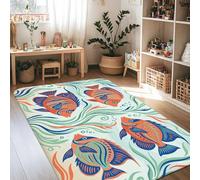 Tapis de sol rectangulaire à imprimé poissons, algues tropicales côtières, bulles d'été, orange, antidérapant, pour salon, chambre à coucher, salle de ortoir, 1,2 x 1,8 m