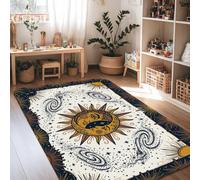Tapis de soleil bohème mystique, lune et étoiles, doré, antidérapant, doux, résistant aux taches, pour salon, chambre à coucher, dortoir, cuisine, décoration 1,2 x 1,8 m