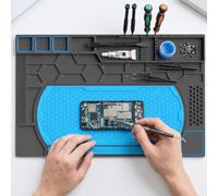 Tapis de soudage, station de soudure, 60 x 38,8 x 0,5 cm/46,2 x 18,5 x 0,4 cm, 500 ℃ résistant à la chaleur, tapis de travail en silicone antistatique magnétique pour réparation électronique (bleu)