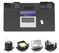 Tapis de souris 5-en-1 - Organisateur de bureau - Support pour téléphone - Porte-gobelet - Récipient à stylos - Boîte de rangement - Sous-main de bureau