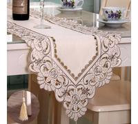 Tapis De Table Brodé À Fleurs Creuses, Couverture De Nappe Rectangulaire, Motif Floral Floral Brodé