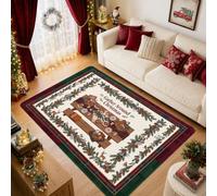 Tapis de table de pique-nique avec citation de Noël 1,5 x 2,1 m | Verdure de vacances, accents de pommes de pin, bordure écossaise, thème de rassemblement saisonnier, décoration d'intérieur