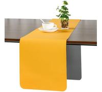 Tapis de table imperméable, moderne, en cuir, adapté à un usage extérieur, réglable sur deux hauteurs, antidérapant, pouvant servir de décoration, de 40 x 240 cm, de couleur gris-jaune.