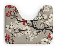 Tapis de toilette absorbant en forme de U en velours corail 40 x 50 cm | Tapis de WC cerise japonaise, peluche douce, antidérapant, séchage rapide, lavable en machine, pour sol de salle de bain