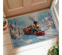 Tapis de train - Maisons de neige festives de Noël - Tapis rectangulaire à poils courts - Ne perd pas ses poils - Décoration pour entrée, salle de bain, cuisine, porte - Rouge - 0,6 x 0,9 m