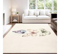 Tapis De Zone, Élégant Romantique Papillon Aquarelle Botanique Floral Beige Naturel Imprimé Tapis Antidérapant, Facile À Nettoyer Tapis Carré Ménage Tapis De Sol De Canapé Antidérapant 140 x 200 cm