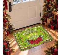 Tapis décoratif avec citation Merry Christmas Poinsettia 0,6 x 0,9 m | Citation Merry Christmas, bougies, décoration de vacances, entrée d'hiver