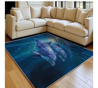 Tapis Décoratif Dauphins océaniques 160 x 230 cm Bleu Foncé Antidérapant Lavable en Machine, Tapis Chambre et Salon