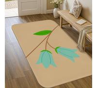 Tapis décoratif moderne minimaliste avec tige de feuille verte à poils courts en éponge esthétique pour salle de bain, porte, entrée, chevet, 0,9 x 1,5 m