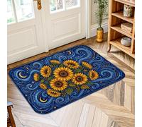 Tapis décoratif motif tournesols, tourbillons et étoiles, jaune, antidérapant, rectangulaire, ne perd pas ses poils, salle de bain, buanderie, cuisine, entrée, 0,6 x 0,9 m