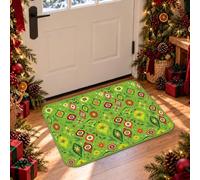 Tapis décoratif rétro avec citation de Noël - 0,6 x 0,9 m | Motif d'ornements rétro, fond vert, décoration d'entrée saisonnière, accents de vacances