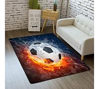 Tapis Décoration de Chambre à Coucher de Salon Garçon Fille Série de Stade de Football de Flamme de Sports 3D Tapis de Jeux pour Enfants en Flanelle Orange Rouge Bleu (Couleur 1,100x120 cm)