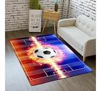 Tapis Décoration de Chambre à Coucher de Salon Garçon Fille Série de Stade de Football de Flamme de Sports 3D Tapis de Jeux pour Enfants en Flanelle Orange Rouge Bleu (Couleur 3,50x120 cm)