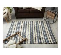 Tapis décoré avec bordure en crochet à pompons, bleu, 130 x 190 cm.