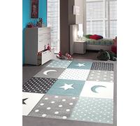 Tapis d'enfant Tapis de jeu Tapis de bébé Jeune star Moon en bleu clair bleu turquoise Größe 80x150 cm