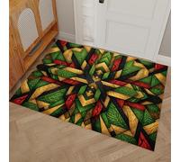 Tapis D'entrée Antidérapant Intérieur 80 x 120 cm Motifs Géométriques Textures De Feuilles - Lavable Tapis Antidérapant D'entrée Intérieur, Style Tribal Rétro Paillassons Pour Entrée, Vestibule, Vert