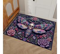 Tapis D'entrée Antidérapant Intérieur 80 x 120 cm Papillon Crâne Floral - Lavable Tapis Antidérapant D'entrée Intérieur, Style Décoratif Rétro Paillassons Pour Entrée, Vestibule, Chambre, Violet