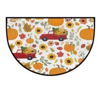 Tapis d'entrée demi-cercle pour entrée, citrouilles, tournesols, camions | Paillasson d'intérieur avec envers antidérapant et lavable - Absorbant l'eau - Pour cuisine et salle de bain - 91,4 x 61 cm