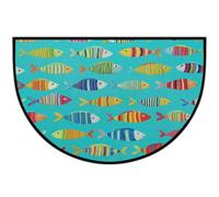 Tapis d'entrée demi-cercle pour entrée Poisson rayé coloré | Paillasson d'intérieur avec envers antidérapant et lavable - Absorbant l'eau - Pour cuisine et salle de bain - 91,4 x 61 cm