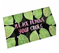 Tapis d'entrée d'entrée - Tapis de sol intérieur lavable - Feuilles vertes - Veuillez enlever vos chaussures - 45 x 70 cm