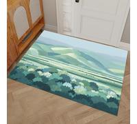 Tapis d'entrée Intérieur Ultra-Fin, 80 x 120 cm Collines Vallées Tapis de Sol Antidérapant Lavable Peinture À L'Huile Paysage Paillasson Absorbe l'eau pour Porte, Cuisine et Couloir, Haricot Vert