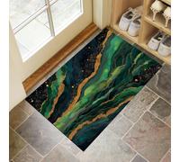 Tapis d'entrée Intérieur Ultra-Fin, 80 x 120 cm Peinture À Texture D'Agate Tapis de Sol Antidérapant Lavable Motif De Jade Luxueux Paillasson Absorbe l'eau pour Porte, Cuisine et Couloir, Émeraude