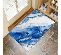 Tapis d'entrée Intérieur Ultra-Fin, 90 x 150 cm Marbre Abstrait Tapis de Sol Antidérapant Lavable Peinture À L'Encre À Alcool Paillasson Absorbe l'eau pour Porte, Cuisine et Couloir, Bleu Clair