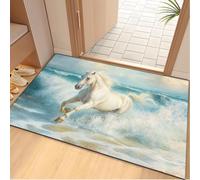 Tapis D'entrée Tapis Couloir Entree Interieur Paillasson Exterieur Rug | Doux Durable Polyester Lavable en Machine Entrée Absorbant Anti-Mud Anti-fouling Antidérapant,Bleu Cheval Beige 40x60cm
