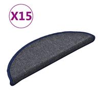 Tapis d'escalier 15 pièces 56 x 17 x 3 cm Gris foncé et bleu Demi-rond
