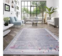 Tapis Design Contemporain Imprimé Vintage Bleu, Tapis Interieur pour Le Salon la Chambre, Tapis 160x230 cm, Tissage mécanique, 100% Polyester, 160x230 cm, Multicouleur