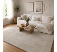 Tapis Designer à Poils Longs Nosy Abstract Crème - Tapis Shaggy Doux avec Structure Relief Moderne et Effet 3D
