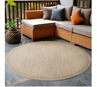 Tapis d'extérieur 160 cm Rond Beige Tapis balcon cuisine et terrasse unicolore en tissage plat résistant aux intempéries