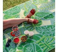 Tapis d'extérieur imperméable Vert Feuille de Palmier Tropical | Tapis en Plastique léger et antidérapant avec Motif de Feuilles de Jungle | pour Jardin, terrasse, Cuisine, Salle de Bain, Utilitaire