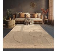Paco Home Tapis D'Extérieur Résistant Aux Intempéries Balcon Salon Boho Design Abstrait Motif Géométrique Unicolore Effet 3D Beige, Dimension:80x150 cm