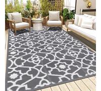 Tapis d'extérieur robuste et pivotant Ibzoa® – 150 x 240 cm, gris, en polypropylène recyclé, imperméable et résistant aux couleurs, idéal pour terrasse, balcon et plage