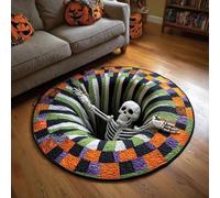 Tapis D'halloween 3D Rond À Motif Vortex Squelette ,D,120*120cm/47.2in | Tapis tissé à poils ras avec envers antidérapant pour entrées, salons et la décoration fêtes d'Halloween